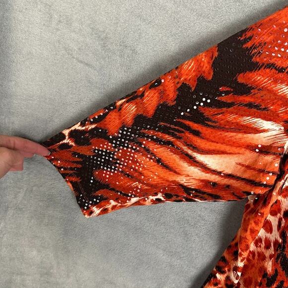 Susan Graver Top Womens 1X Red Animal Print Sequin Party Holiday Tunic Stretch - Picture 4 of 11